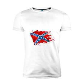 Мужская футболка премиум с принтом Конфедерация брызги в Белгороде, 92% хлопок, 8% лайкра | приталенный силуэт, круглый вырез ворота, длина до линии бедра, короткий рукав | Тематика изображения на принте: америка | звезды | конфедеративные штаты америки | конфедерация | орел | патриоты | символика | сша | туристам | флаг