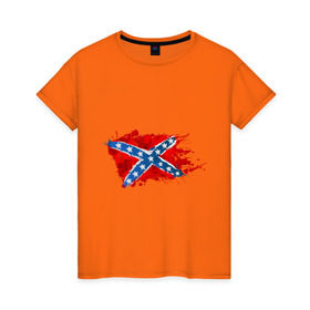 Женская футболка хлопок с принтом Конфедерация брызги в Белгороде, 100% хлопок | прямой крой, круглый вырез горловины, длина до линии бедер, слегка спущенное плечо | америка | звезды | конфедеративные штаты америки | конфедерация | орел | патриоты | символика | сша | туристам | флаг