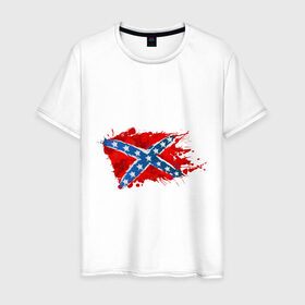 Мужская футболка хлопок с принтом Конфедерация брызги в Белгороде, 100% хлопок | прямой крой, круглый вырез горловины, длина до линии бедер, слегка спущенное плечо. | америка | звезды | конфедеративные штаты америки | конфедерация | орел | патриоты | символика | сша | туристам | флаг