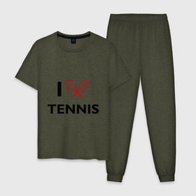 Мужская пижама хлопок с принтом I Love Tennis в Белгороде, 100% хлопок | брюки и футболка прямого кроя, без карманов, на брюках мягкая резинка на поясе и по низу штанин
 | ракетка | тенис | теннис | теннисист