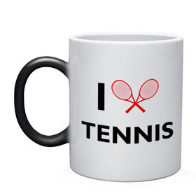 Кружка хамелеон с принтом I Love Tennis в Белгороде, керамика | меняет цвет при нагревании, емкость 330 мл | ракетка | тенис | теннис | теннисист