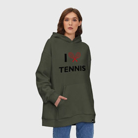 Худи SuperOversize хлопок с принтом I Love Tennis в Белгороде, 70% хлопок, 30% полиэстер, мягкий начес внутри | карман-кенгуру, эластичная резинка на манжетах и по нижней кромке, двухслойный капюшон
 | ракетка | тенис | теннис | теннисист