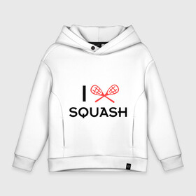 Детское худи Oversize хлопок с принтом I LOVE SQUASH в Белгороде, френч-терри — 70% хлопок, 30% полиэстер. Мягкий теплый начес внутри —100% хлопок | боковые карманы, эластичные манжеты и нижняя кромка, капюшон на магнитной кнопке | Тематика изображения на принте: squash | ракетка | сквош