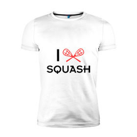 Мужская футболка премиум с принтом I LOVE SQUASH в Белгороде, 92% хлопок, 8% лайкра | приталенный силуэт, круглый вырез ворота, длина до линии бедра, короткий рукав | Тематика изображения на принте: squash | ракетка | сквош