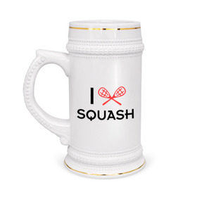 Кружка пивная с принтом I LOVE SQUASH в Белгороде,  керамика (Материал выдерживает высокую температуру, стоит избегать резкого перепада температур) |  объем 630 мл | Тематика изображения на принте: squash | ракетка | сквош