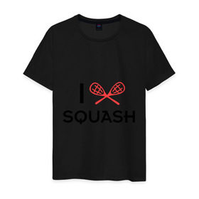 Мужская футболка хлопок с принтом I LOVE SQUASH в Белгороде, 100% хлопок | прямой крой, круглый вырез горловины, длина до линии бедер, слегка спущенное плечо. | Тематика изображения на принте: squash | ракетка | сквош