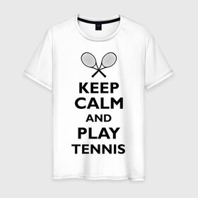 Мужская футболка хлопок с принтом Play tennis в Белгороде, 100% хлопок | прямой крой, круглый вырез горловины, длина до линии бедер, слегка спущенное плечо. | ракетка | тенис | теннис | теннисист