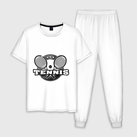 Мужская пижама хлопок с принтом Tennis в Белгороде, 100% хлопок | брюки и футболка прямого кроя, без карманов, на брюках мягкая резинка на поясе и по низу штанин
 | ракетка | тенис | теннис | теннисист