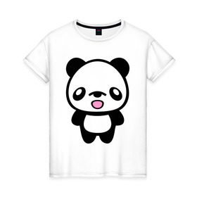 Женская футболка хлопок с принтом Маленькая пандочка в Белгороде, 100% хлопок | прямой крой, круглый вырез горловины, длина до линии бедер, слегка спущенное плечо | панда