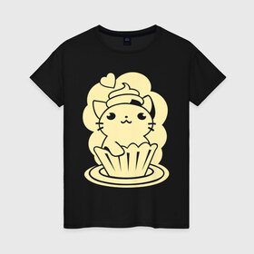 Женская футболка хлопок с принтом Милый котенок в Белгороде, 100% хлопок | прямой крой, круглый вырез горловины, длина до линии бедер, слегка спущенное плечо | 