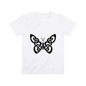 Детская футболка хлопок с принтом Бабочка из кельтского узора в Белгороде, 100% хлопок | круглый вырез горловины, полуприлегающий силуэт, длина до линии бедер | бабочка