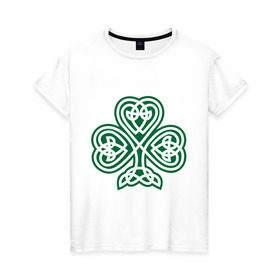 Женская футболка хлопок с принтом Кельтский клевер в Белгороде, 100% хлопок | прямой крой, круглый вырез горловины, длина до линии бедер, слегка спущенное плечо | кельт | клевер | удача | узор | цветок