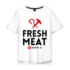 Мужская футболка хлопок Oversize с принтом Fresh meat в Белгороде, 100% хлопок | свободный крой, круглый ворот, “спинка” длиннее передней части | Тематика изображения на принте: dota | fresh | meat | pudge | дота | мясо | пудж | свежее