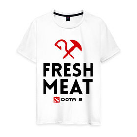 Мужская футболка хлопок с принтом Fresh meat в Белгороде, 100% хлопок | прямой крой, круглый вырез горловины, длина до линии бедер, слегка спущенное плечо. | Тематика изображения на принте: dota | fresh | meat | pudge | дота | мясо | пудж | свежее