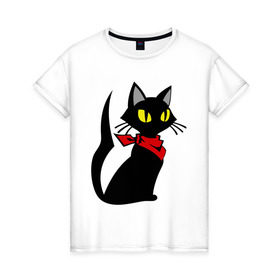 Женская футболка хлопок с принтом Котик в Белгороде, 100% хлопок | прямой крой, круглый вырез горловины, длина до линии бедер, слегка спущенное плечо | кот | платок | повязка | шейный | шея