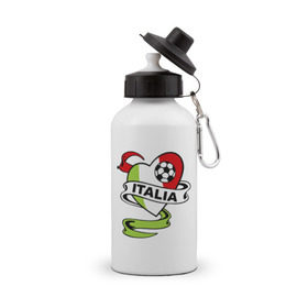 Бутылка спортивная с принтом Сборная Италии по футболу в Белгороде, металл | емкость — 500 мл, в комплекте две пластиковые крышки и карабин для крепления | football | italia | team | италия | сборная | флаг италии | футбол | футбольный мяч
