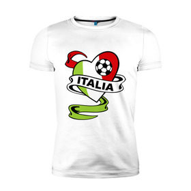 Мужская футболка премиум с принтом Сборная Италии по футболу в Белгороде, 92% хлопок, 8% лайкра | приталенный силуэт, круглый вырез ворота, длина до линии бедра, короткий рукав | football | italia | team | италия | сборная | флаг италии | футбол | футбольный мяч