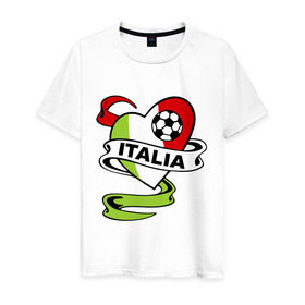 Мужская футболка хлопок с принтом Сборная Италии по футболу в Белгороде, 100% хлопок | прямой крой, круглый вырез горловины, длина до линии бедер, слегка спущенное плечо. | football | italia | team | италия | сборная | флаг италии | футбол | футбольный мяч