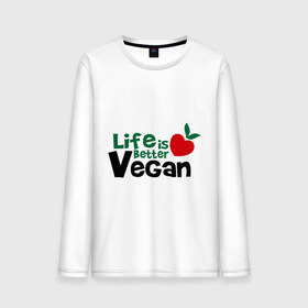 Мужской лонгслив хлопок с принтом Vegan life is better в Белгороде, 100% хлопок |  | Тематика изображения на принте: 
