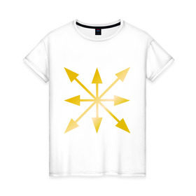 Женская футболка хлопок с принтом Евразийский союз молодежи (золото) в Белгороде, 100% хлопок | прямой крой, круглый вырез горловины, длина до линии бедер, слегка спущенное плечо | евразия | молодежь | союз | эмблема