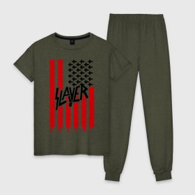 Женская пижама хлопок с принтом Slayer flag в Белгороде, 100% хлопок | брюки и футболка прямого кроя, без карманов, на брюках мягкая резинка на поясе и по низу штанин | flag | slayer | америка | музыка | рок | сша | флаг