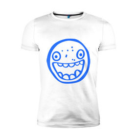 Мужская футболка премиум с принтом Зубастый смайлик в Белгороде, 92% хлопок, 8% лайкра | приталенный силуэт, круглый вырез ворота, длина до линии бедра, короткий рукав | зубы | лицо | рожица | смайл | улыбка