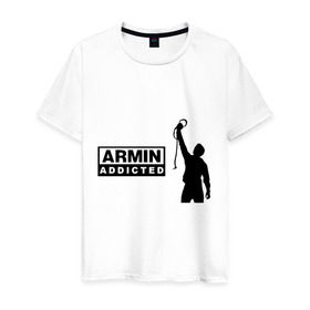 Мужская футболка хлопок с принтом Armin addicted в Белгороде, 100% хлопок | прямой крой, круглый вырез горловины, длина до линии бедер, слегка спущенное плечо. | Тематика изображения на принте: addicted | buuren | van | аrmin