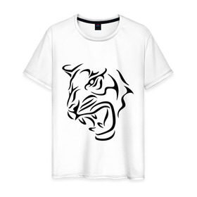 Мужская футболка хлопок с принтом Тату голова тигра в Белгороде, 100% хлопок | прямой крой, круглый вырез горловины, длина до линии бедер, слегка спущенное плечо. | Тематика изображения на принте: голова | тату | тигр