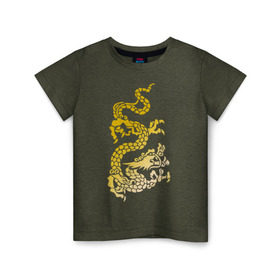 Детская футболка хлопок с принтом Золотой дракон в Белгороде, 100% хлопок | круглый вырез горловины, полуприлегающий силуэт, длина до линии бедер | Тематика изображения на принте: дракон | золотой | китайский | тату