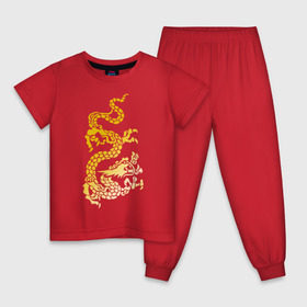 Детская пижама хлопок с принтом Золотой дракон в Белгороде, 100% хлопок |  брюки и футболка прямого кроя, без карманов, на брюках мягкая резинка на поясе и по низу штанин
 | Тематика изображения на принте: дракон | золотой | китайский | тату