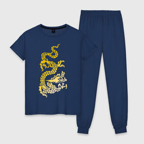 Женская пижама хлопок с принтом Золотой дракон в Белгороде, 100% хлопок | брюки и футболка прямого кроя, без карманов, на брюках мягкая резинка на поясе и по низу штанин | дракон | золотой | китайский | тату