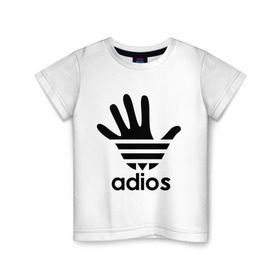 Детская футболка хлопок с принтом Adios в Белгороде, 100% хлопок | круглый вырез горловины, полуприлегающий силуэт, длина до линии бедер | adidas | adios | адидас | адьёс | адьос | рука