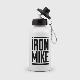 Бутылка спортивная с принтом Iron Mike в Белгороде, металл | емкость — 500 мл, в комплекте две пластиковые крышки и карабин для крепления | iron | mike | бокс | железный | замбидис | майк | чемпион