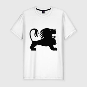 Мужская футболка премиум с принтом Лев в Белгороде, 92% хлопок, 8% лайкра | приталенный силуэт, круглый вырез ворота, длина до линии бедра, короткий рукав | зверь | лев | силуэт | царь
