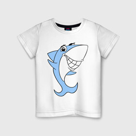 Детская футболка хлопок с принтом Акула девочка в Белгороде, 100% хлопок | круглый вырез горловины, полуприлегающий силуэт, длина до линии бедер | Тематика изображения на принте: акула | девочка | милая | улыбка