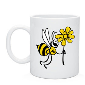 Кружка с принтом Пчела с цветочком в Белгороде, керамика | объем — 330 мл, диаметр — 80 мм. Принт наносится на бока кружки, можно сделать два разных изображения | оса | пчела | цветок | шмель