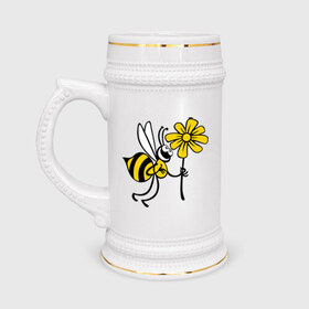 Кружка пивная с принтом Пчела с цветочком в Белгороде,  керамика (Материал выдерживает высокую температуру, стоит избегать резкого перепада температур) |  объем 630 мл | оса | пчела | цветок | шмель