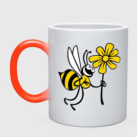 Кружка хамелеон с принтом Пчела с цветочком в Белгороде, керамика | меняет цвет при нагревании, емкость 330 мл | Тематика изображения на принте: оса | пчела | цветок | шмель