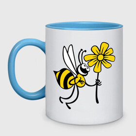 Кружка двухцветная с принтом Пчела с цветочком в Белгороде, керамика | объем — 330 мл, диаметр — 80 мм. Цветная ручка и кайма сверху, в некоторых цветах — вся внутренняя часть | оса | пчела | цветок | шмель