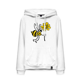 Мужская толстовка хлопок с принтом Пчела с цветочком в Белгороде, френч-терри, мягкий теплый начес внутри (100% хлопок) | карман-кенгуру, эластичные манжеты и нижняя кромка, капюшон с подкладом и шнурком | Тематика изображения на принте: оса | пчела | цветок | шмель