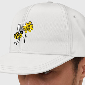 Кепка снепбек с прямым козырьком с принтом Пчела с цветочком в Белгороде, хлопок 100% |  | оса | пчела | цветок | шмель
