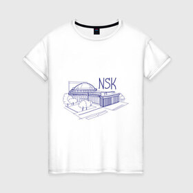 Женская футболка хлопок с принтом NSK в Белгороде, 100% хлопок | прямой крой, круглый вырез горловины, длина до линии бедер, слегка спущенное плечо | nsk | город | новосибирск | театр