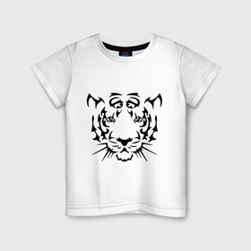 Детская футболка хлопок с принтом Морда тигра в Белгороде, 100% хлопок | круглый вырез горловины, полуприлегающий силуэт, длина до линии бедер | голова | дикий | тигр | хищник