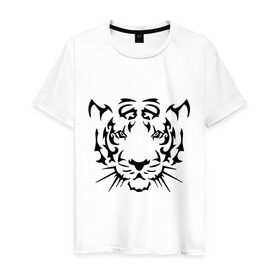 Мужская футболка хлопок с принтом Морда тигра в Белгороде, 100% хлопок | прямой крой, круглый вырез горловины, длина до линии бедер, слегка спущенное плечо. | Тематика изображения на принте: голова | дикий | тигр | хищник
