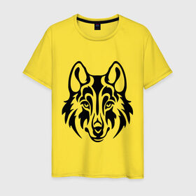 Мужская футболка хлопок с принтом Морда волка в Белгороде, 100% хлопок | прямой крой, круглый вырез горловины, длина до линии бедер, слегка спущенное плечо. | волк | голова | тату
