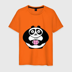 Мужская футболка хлопок с принтом Панда с подарком в Белгороде, 100% хлопок | прямой крой, круглый вырез горловины, длина до линии бедер, слегка спущенное плечо. | Тематика изображения на принте: 