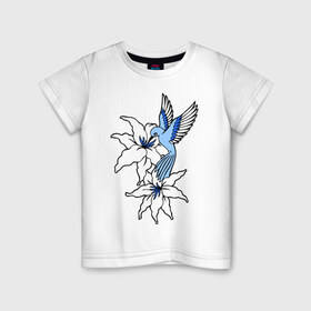 Детская футболка хлопок с принтом Колибри в Белгороде, 100% хлопок | круглый вырез горловины, полуприлегающий силуэт, длина до линии бедер | колибри | лилия | прица | цветы