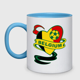Кружка двухцветная с принтом Сборная Бельгии по Футболу в Белгороде, керамика | объем — 330 мл, диаметр — 80 мм. Цветная ручка и кайма сверху, в некоторых цветах — вся внутренняя часть | belgium | бельгия | мяч | сборная | флаг бельгии | футбол