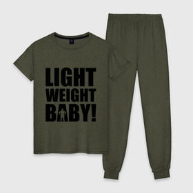 Женская пижама хлопок с принтом Light weight babby в Белгороде, 100% хлопок | брюки и футболка прямого кроя, без карманов, на брюках мягкая резинка на поясе и по низу штанин | baby | light | weight | вес | детка | крошка | легкий