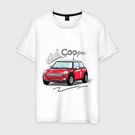 Мужская футболка хлопок с принтом Mini Cooper в Белгороде, 100% хлопок | прямой крой, круглый вырез горловины, длина до линии бедер, слегка спущенное плечо. | mini cooper | автомобиль | машина | мини купер | миникупер